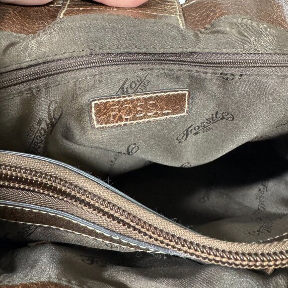 Fossil Shoulder Bag Purse Striped Canvas Leather Buckle Shoulder Strap Y2K - Picture 8 of 8